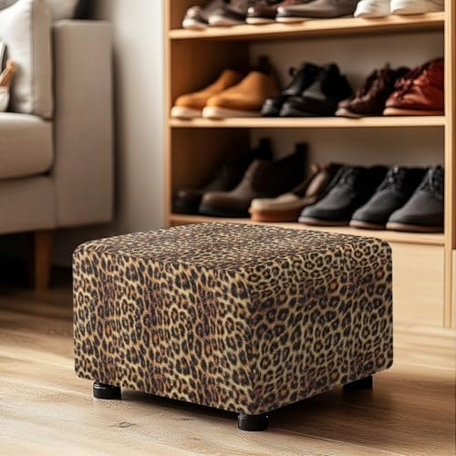 Talayituse Brown Leopard Print Stretch Velvet Stool Cover 1