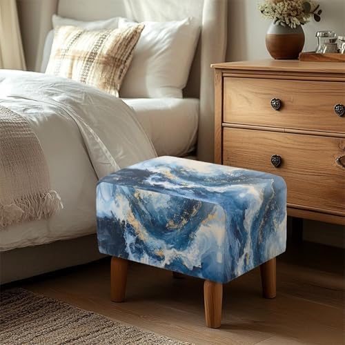 Talayituse Blue Marble Print Waterproof Stretch Ottoman Cover 1