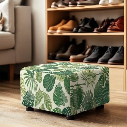 Talayituse Tropical Monstera Palm Leaf Print Ottoman Slipcover