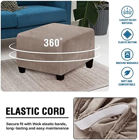 Square Ottoman Slipcover Stretch Velvet