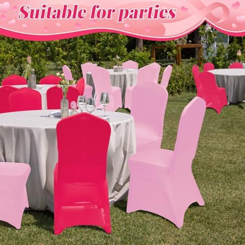 Oudain 12 Pcs Pink Party Chair Covers for Folding Chairs