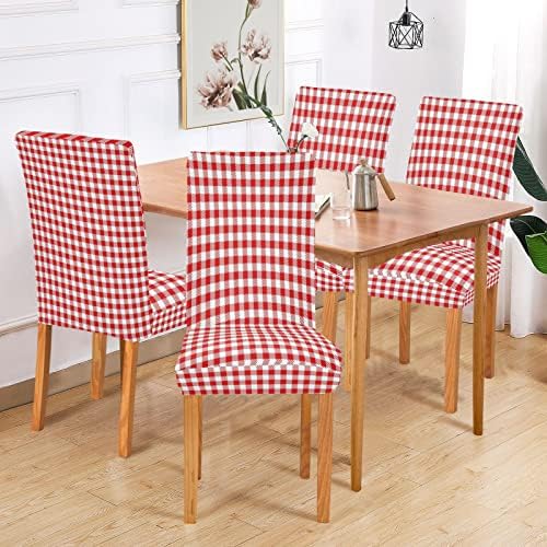 Red and White Checkered Dining Chair Covers Set of 4