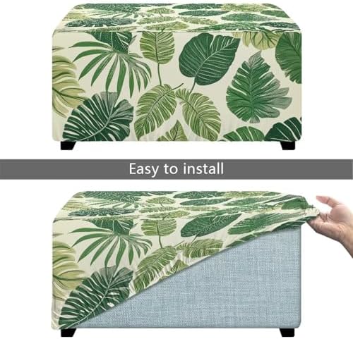 Talayituse Tropical Monstera Palm Leaf Print Ottoman Slipcover