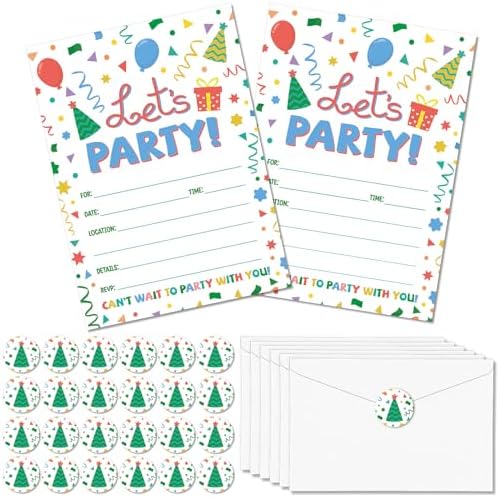 30 Packs Rainbow Dot Party Invitations with Envelopes