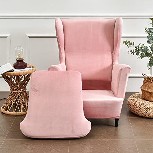 GULI Wingback Chair Cover 2-Piece Velvet Pink