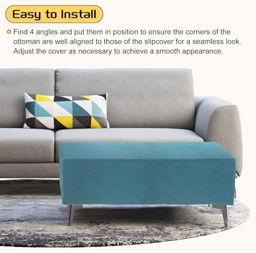 Uxcell Square Ottoman Cover with Elastic Bottom 1