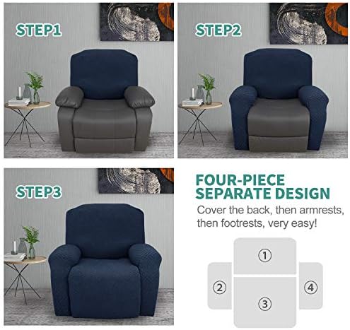 YEMYHOM 4 Piece Stretch Recliner Slipcover Navy 1