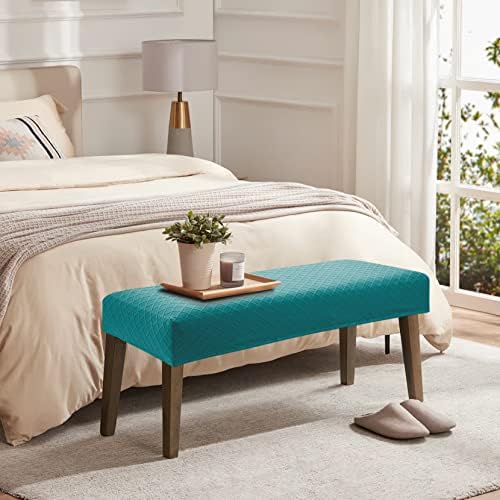 Jacquard Dining Bench Covers Peacock Blue 1