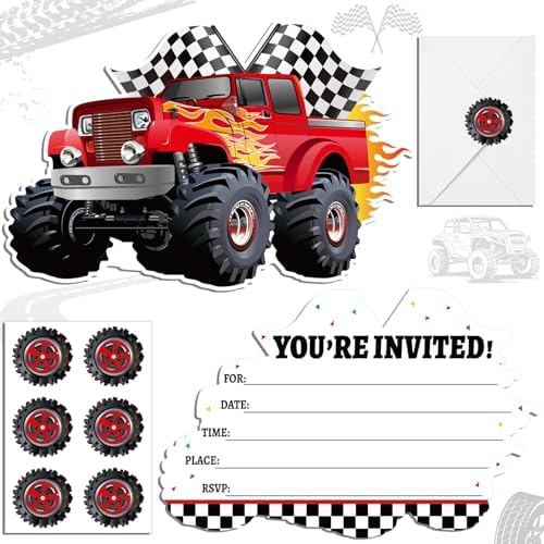 30 Piece Monster Truck Birthday Party Invitations Set