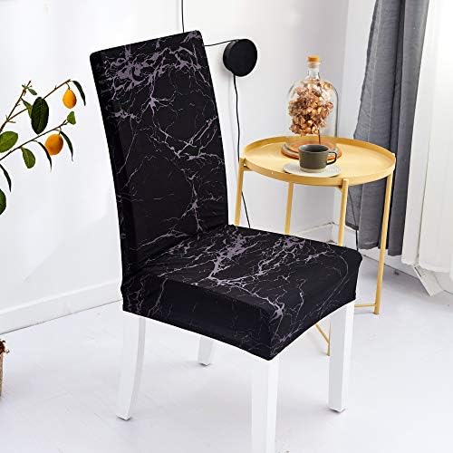 Yiaizhuo Chair Covers Set of 6 Black Marble Slipcovers for Dining Chairs