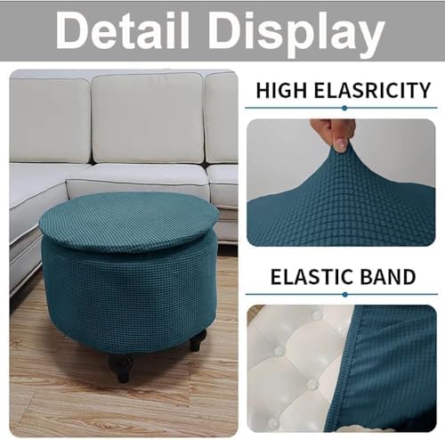 TANGHULU 2-Piece Round Storage Footstool Cover Peacock Blue
