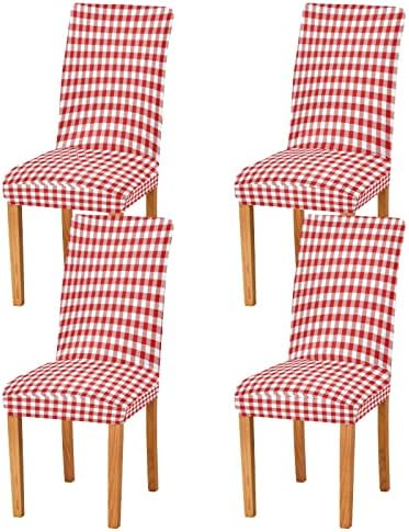Red and White Checkered Dining Chair Covers Set of 4