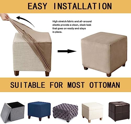 Velvet Stool Cover with Elastic Band for Small Ottomans