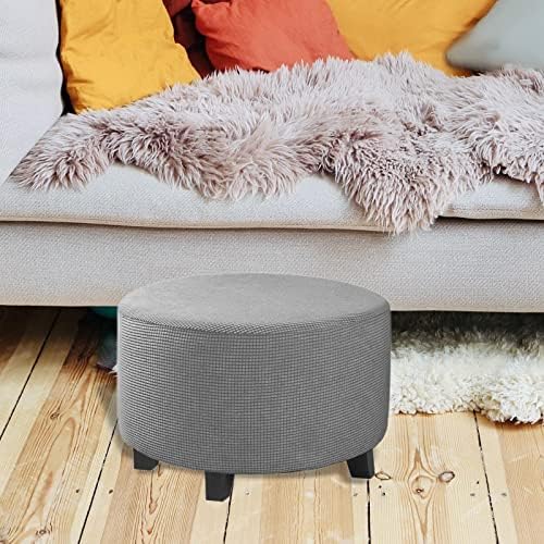 Gazechimp Round Stretch Ottoman Cover Gray 1