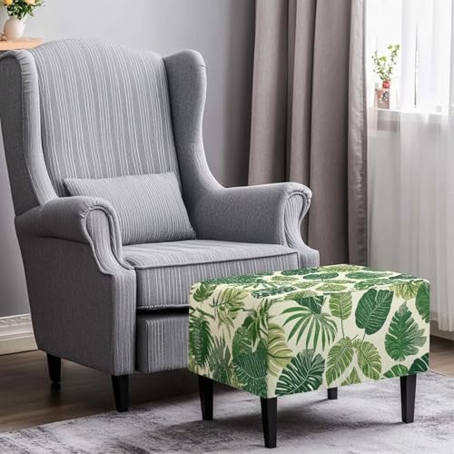 Talayituse Tropical Monstera Palm Leaf Print Ottoman Slipcover