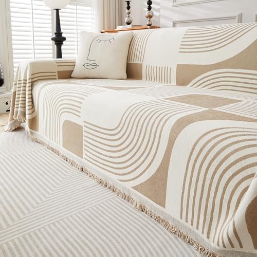 Boho Chenille Sofa Covers Reversible with Tassels for 2 Cushions