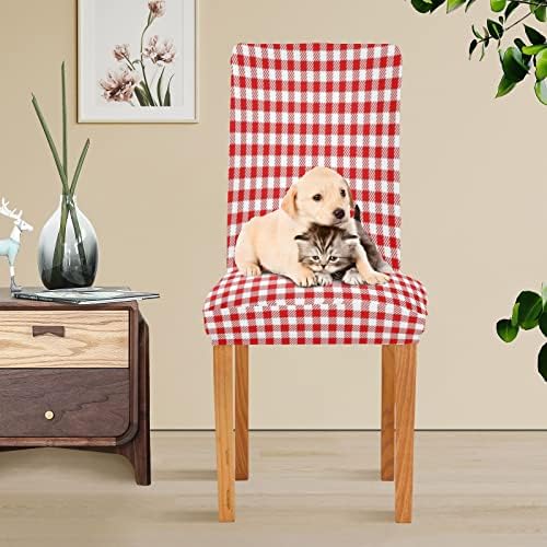 Red and White Checkered Dining Chair Covers Set of 4