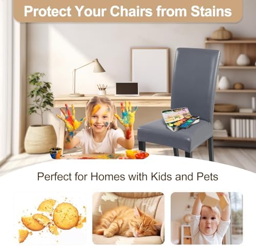 Waterproof PU Leather Dining Chair Covers Set of 6