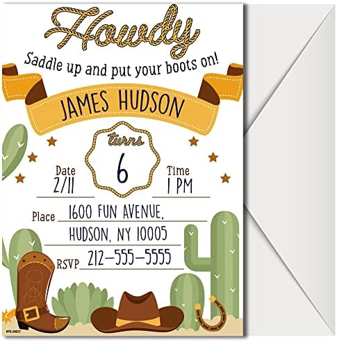 Western Party Invitations with Envelopes - Pack of 20
