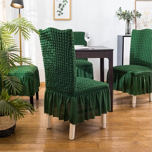 Qubjus Dining Chair Covers Set of 2 with Skirt Green