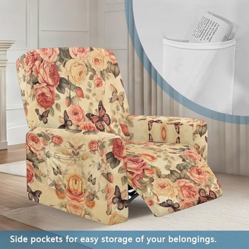Freewander Roses Butterfly Recliner Chair Covers 4 Piece Set