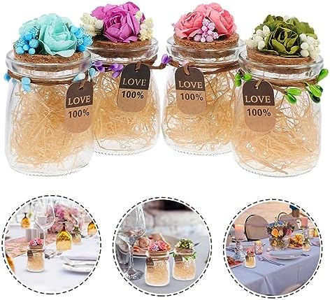 PRETYZOOM 4pcs Glass Candy Bottles for Wedding Favors and Storage