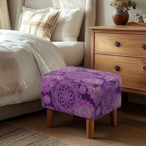 Purple Flower Rectangular Ottoman Cover with Nonslip Elastic Bottom