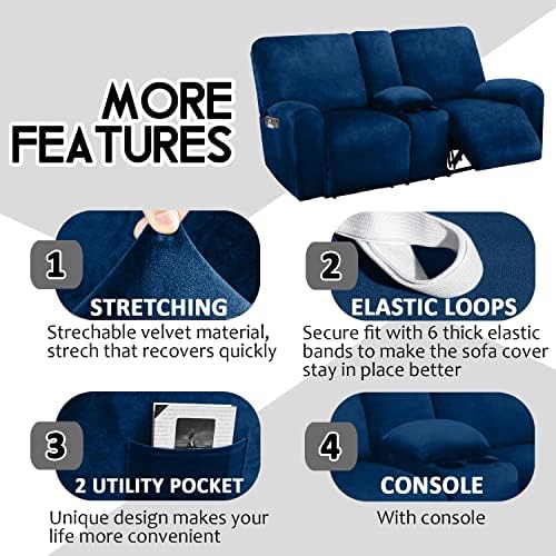 ULTICOR Reclining Love Seat with Middle Console Slipcover Navy