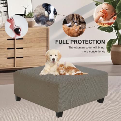 Levoberg Waterproof Square Ottoman Cover XL Taupe 1