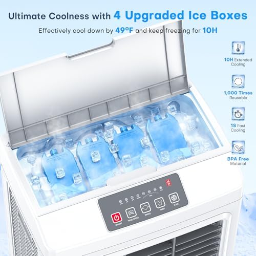 FANCOLE Windowless Air Conditioner 2100CFM Evaporative Cooler with 4 Ice Packs