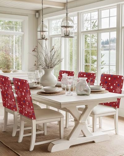 Independence Day Chair Back Covers Set of 4 Red American Flag Fireworks