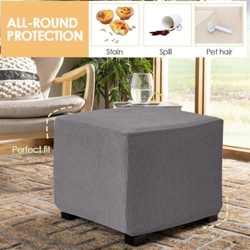 Waterproof Square Ottoman Cover with Elastic Band