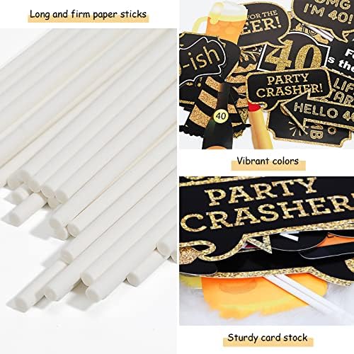 40th Birthday Photo Booth Props 41Pcs Gold Red Decor