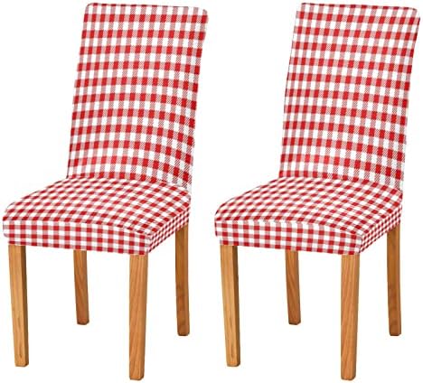 Red and White Checkered Dining Chair Covers Set of 4
