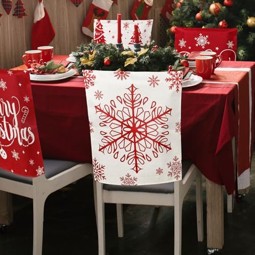 Whaline 6Pcs Christmas Chair Covers Red Snowflake Elk Decor