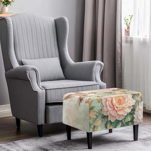 Floral Hummingbird Ottoman Cover Rectangular Stretch Slipcover for Living Room