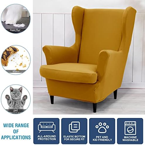 NILUOH 2-Piece Wingback Chair Cover with Elastic Bottom