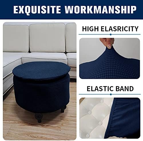 Folding Storage Stretch Round Ottoman Cover with Lid Footstool Slipcover 18-24in