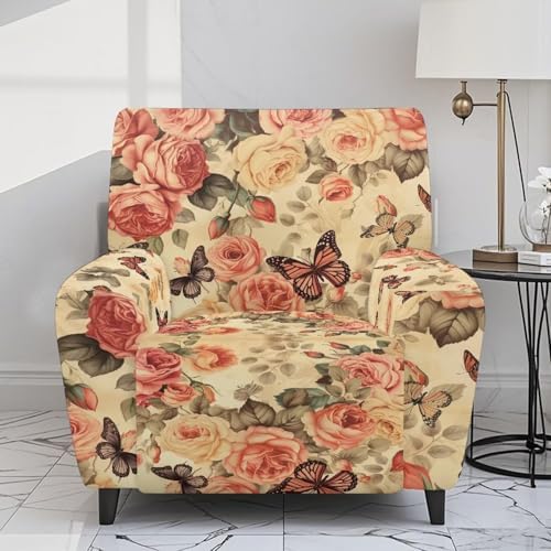 Freewander Roses Butterfly Recliner Chair Covers 4 Piece Set