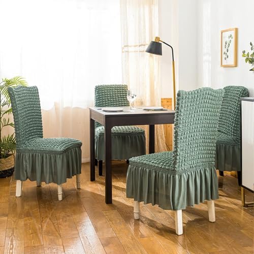 Qubjus Dining Chair Covers Set of 6 Stretchable Washable with Skirt