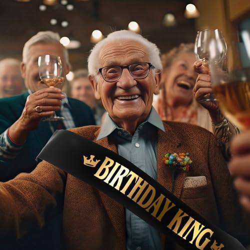 Birthday King Sash for Men with Golden Satin Lettering