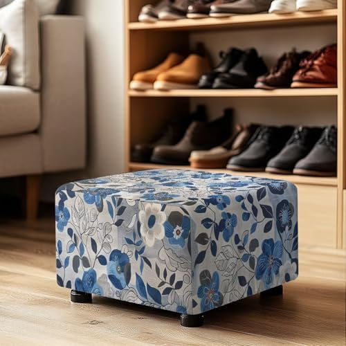 Floral Pattern Ottoman Slipcover for Stools and Footstools