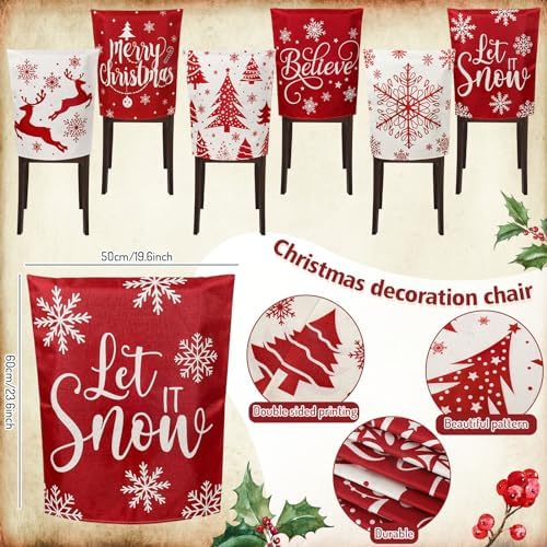 Whaline 6Pcs Christmas Chair Covers Red Snowflake Elk Decor