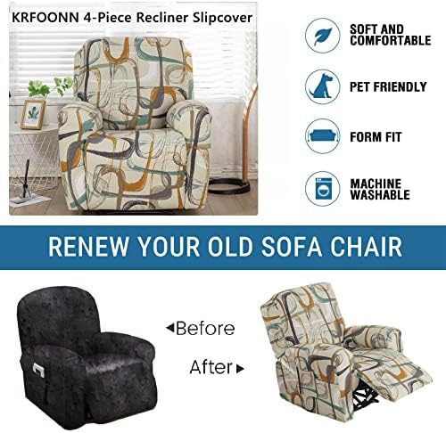 KRFOONN Stretch Recliner Slipcover 4-Piece Living Room Cover