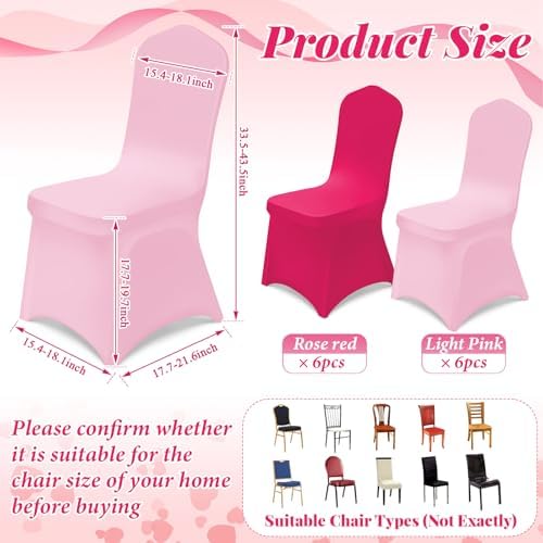Oudain 12 Pcs Pink Party Chair Covers for Folding Chairs
