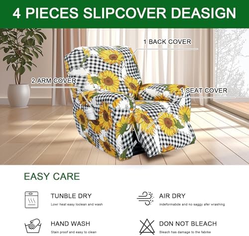 FUANGUI 4-Piece Recliner Chair Cover with Storage Pockets 1