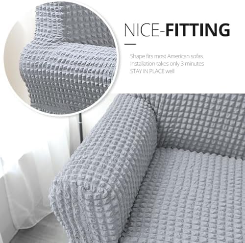 NICEEC Sofa Slipcover Grey 3 Seater Universal High Stretch Durable Cover
