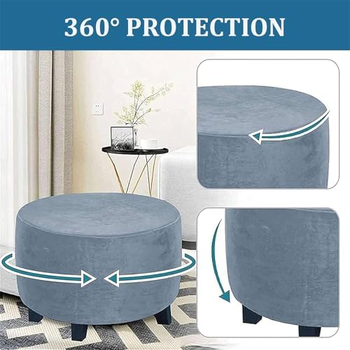 Velvet Plush Round Ottoman Slipcover with Elastic Bottom