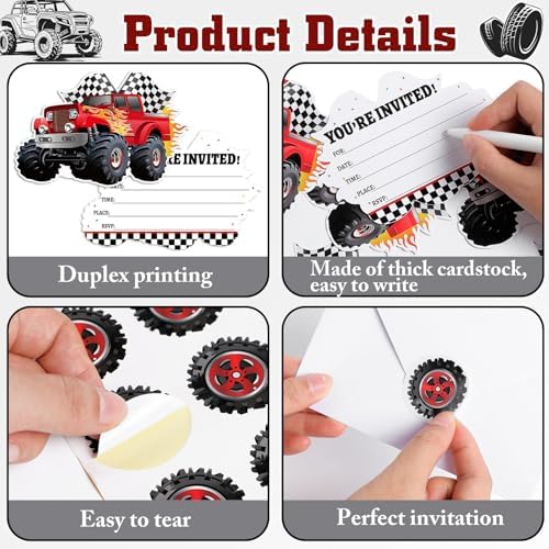 30 Piece Monster Truck Birthday Party Invitations Set