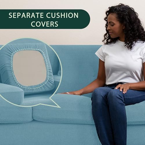 CHUN YI 3 Piece Stretch Loveseat Sofa Cover Set Smoky Blue Medium